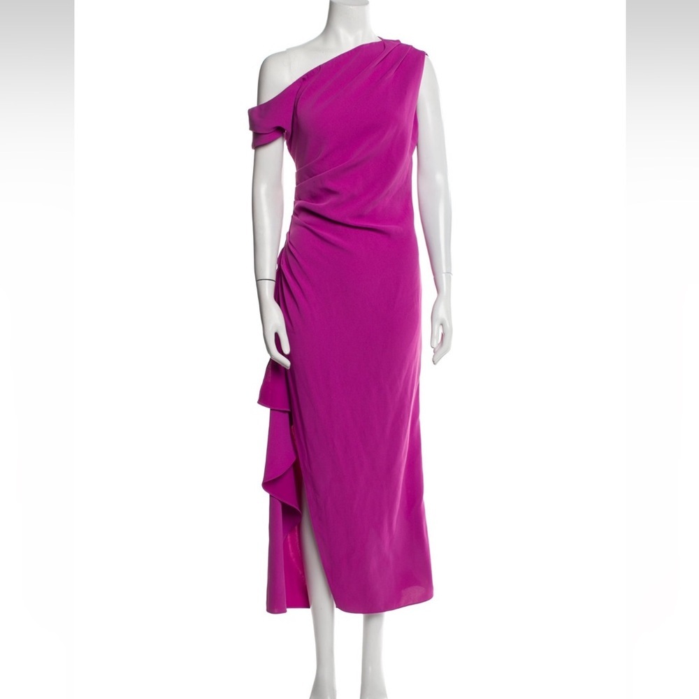 ELLIATT one shoulder hot pink ruched wedding guest event dress small - Picture 2 of 4